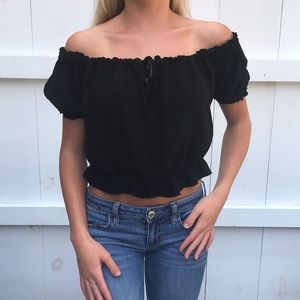 Black cinched crop top